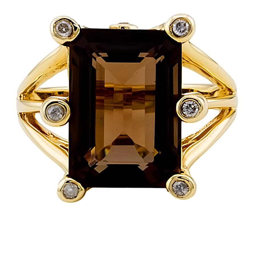 9ct gold Smoky Quartz/Diamond Ring size N